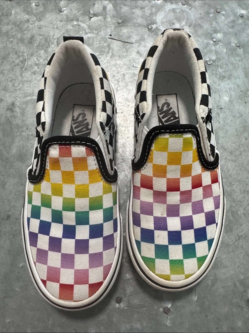 Vans Kids Rainbow Checkerboard Slip-On Sneakers - Black & Multi